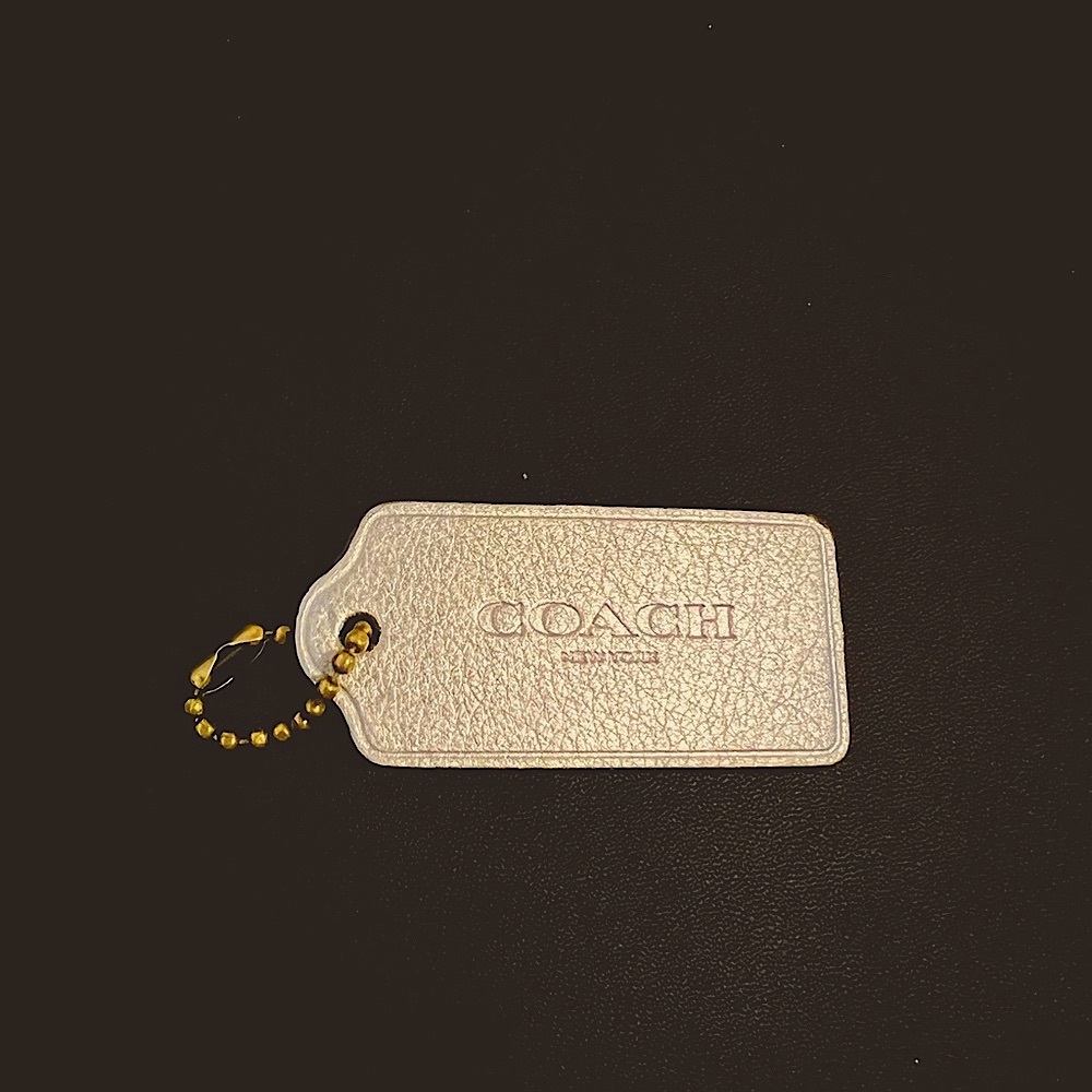 New COACH Charm Bag Tag Accessory Pebbled Leather Silver Keychain Detachable